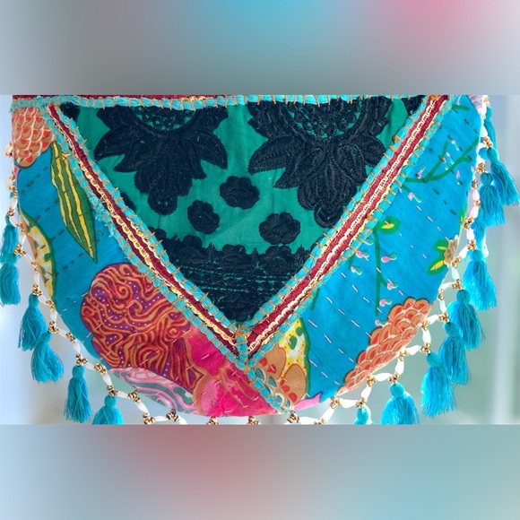 Tribe Azure Fair Trade Handcrafted Large Colorful Quilted Patchwork Shoulder Bag - Picture 7 of 13